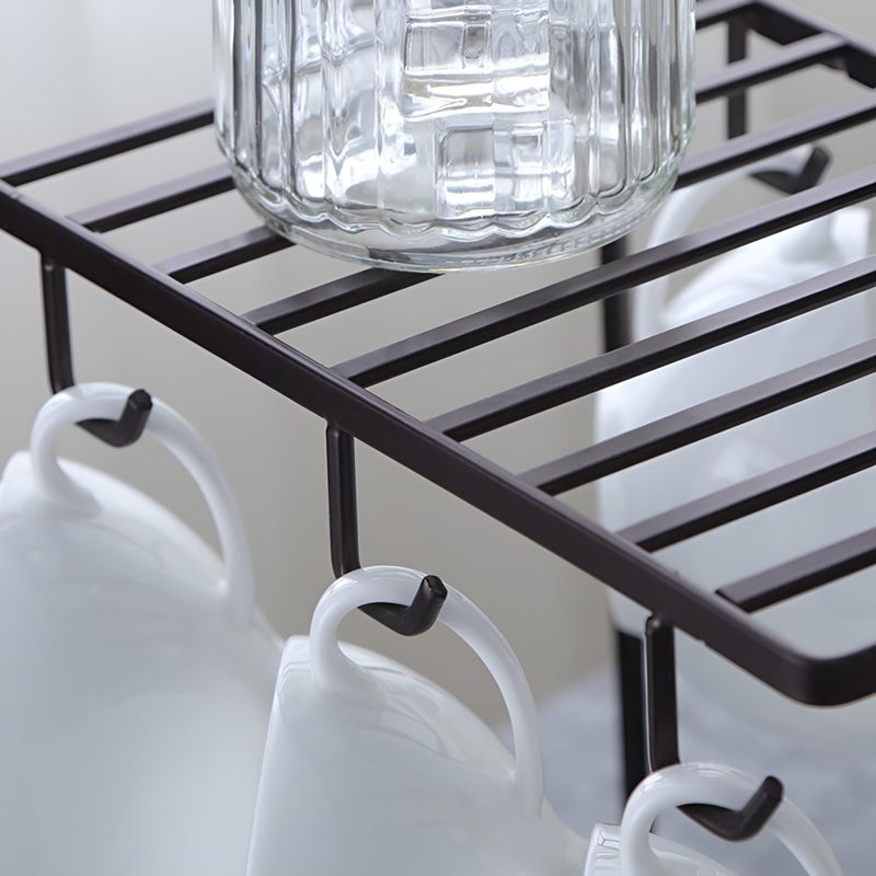 7UYUU Metal Mug Tree Holder Stand for Counter 6 Hooks Coffee Cup Display Hanger Rack Organizer for Kitchen Cabinet - Brown - 9.5 x 9.1In - Image 3